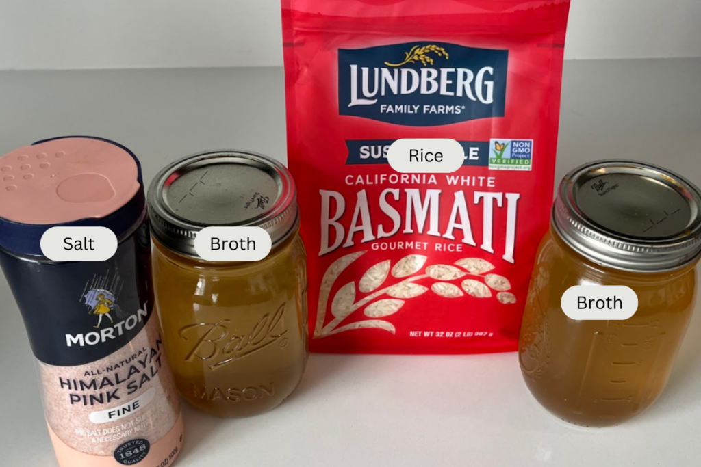 Ingredients for basmati rice on a counter.