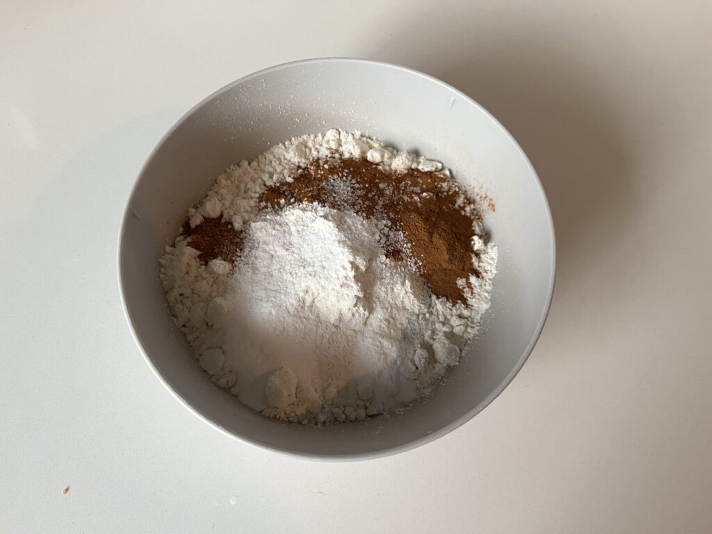carrot cake dry ingredients in a bowl.