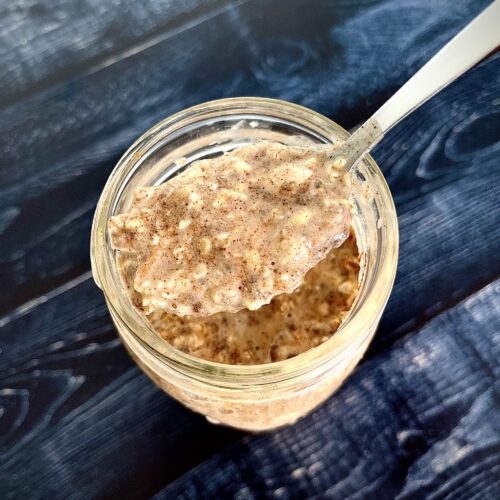 carrot cake overnight oats in a mason jar.