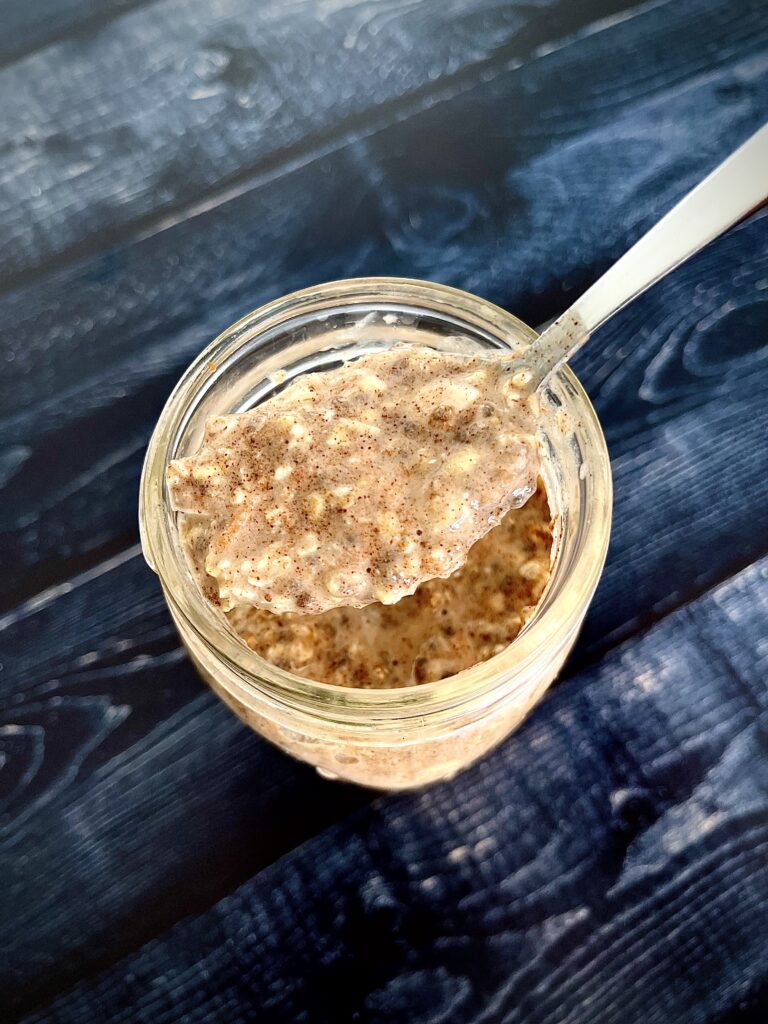 carrot cake overnight oats in a mason jar.