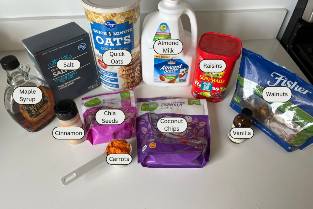 Ingredients for carrot cake overnight oats.