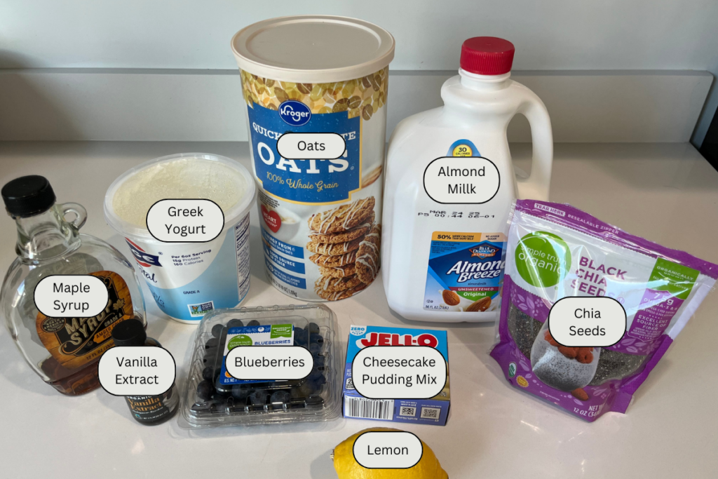 Ingredients for lemon blueberry overnight oats.