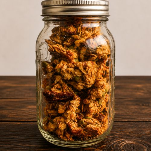 A jar of high protein granola.