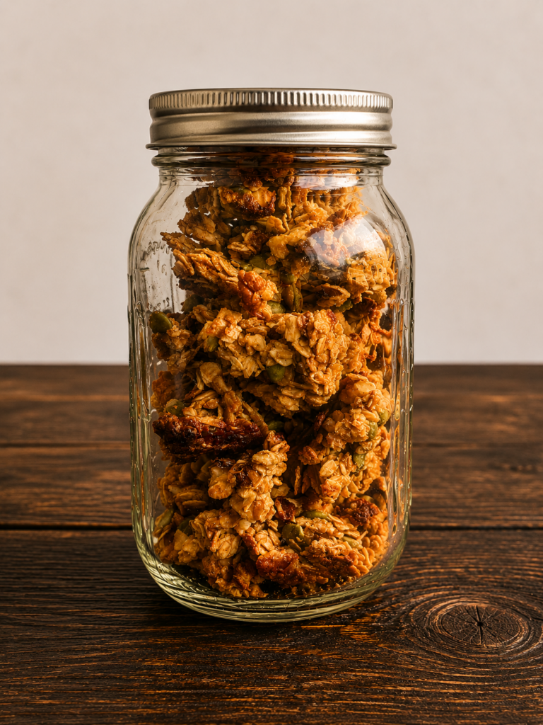 A jar of high protein granola.